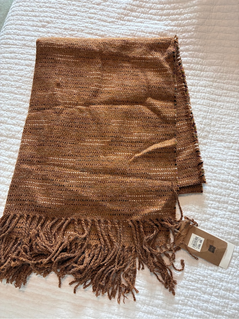 Cozy Brown Fringe Knit Wrap - Unbranded
